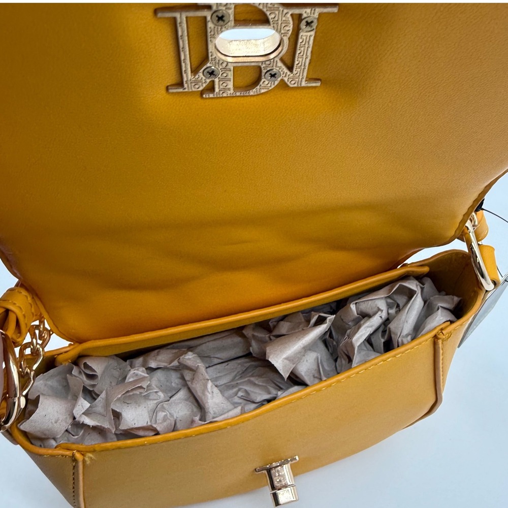 Badgley Mischka Yellow Quilted Vegan Leather Chloe Pearl Shoulder Bag $129 - Picture 11 of 12